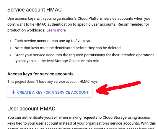 Google HMAC Credential